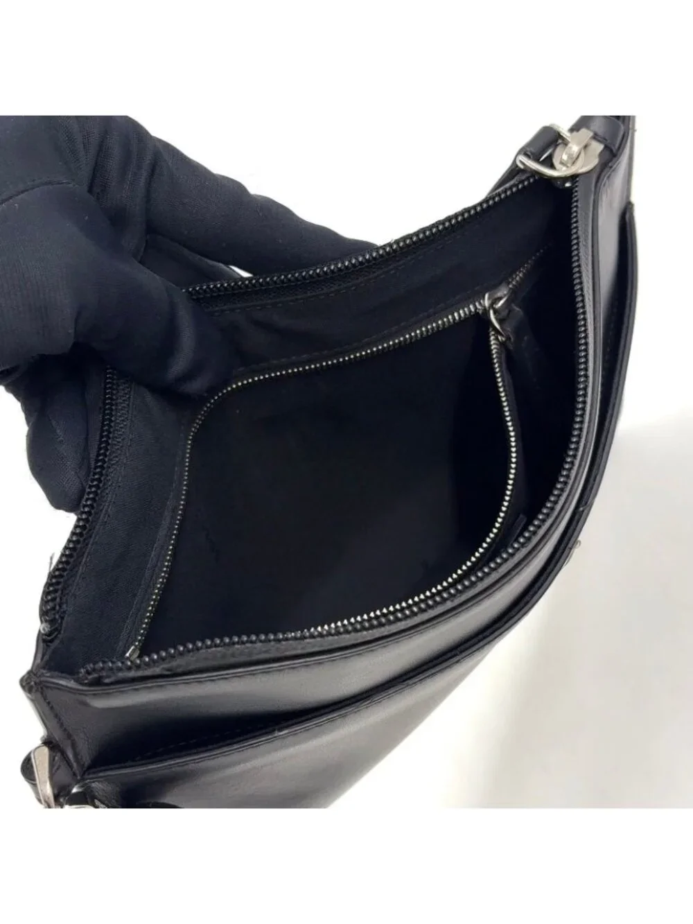 Fendi Mini Occhi Eyes Bugs Monster Leather Black Clutch Silver
